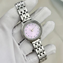 Elegant Silver Women's Watch with Luxury Diamond Dial and Stainless Steel Strap (Silver purple)