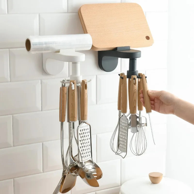 

360° Rotatable Hook Six-claw Punch-free Kitchen Wall Storage Hanging Traceless Hanger Strong Adhesive Bathroom Hooks Storage