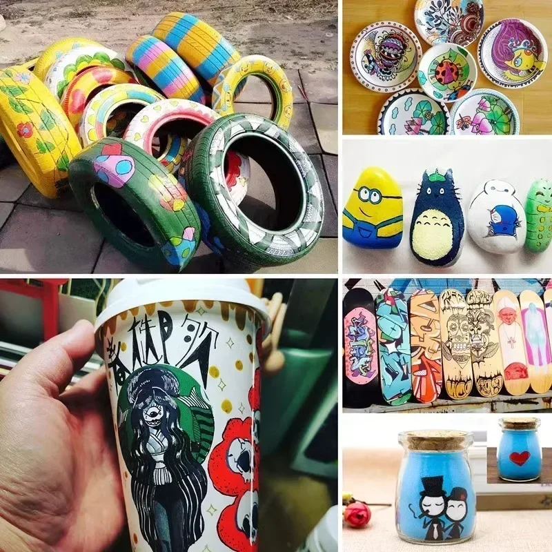 6개 세트 컬러풀 영구 유성 페인트 마커 방수 화이트 마커 타이어 트레드 고무 직물 페인트 금속 12색 마커 펜