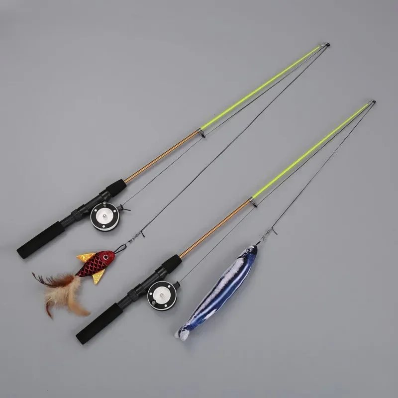 New Pet Toy Teasing Cat Stick Fish Telescopic Fishing Rod Feather