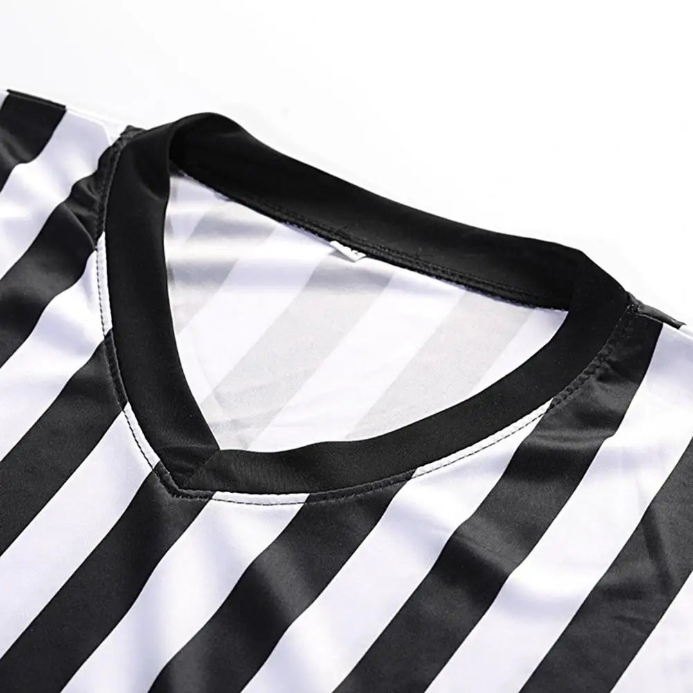 Court Uniform Striped Shape Short Sleeve V-neck Referee Wearing Polyester Fiber Sporting Goods Collared Referee Shirt Sports
