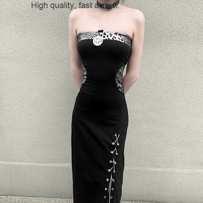 

Hot Girl Millennium Style Tube Top Mid-Length Dress Ins Trendy Split Lace-up High Waist Inspirational Skirt Trendy