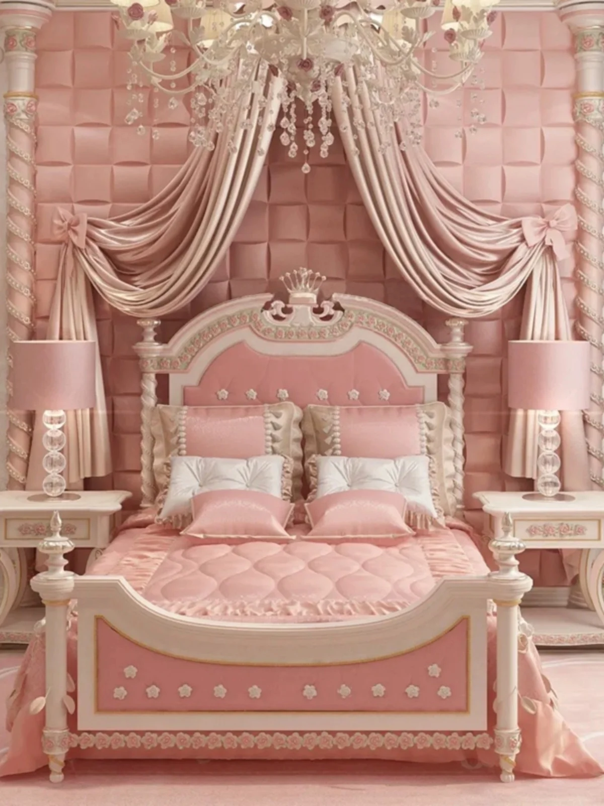 

French light luxury children's bed European court style luxury solid wood carved princess bed cloth single bed girl bed