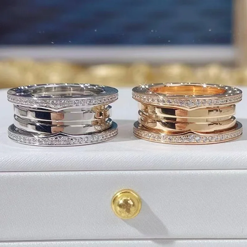 

European and American high-end edge diamond BV spring ring 925 silver plated men's and women's fashion ring brand jewelry gift