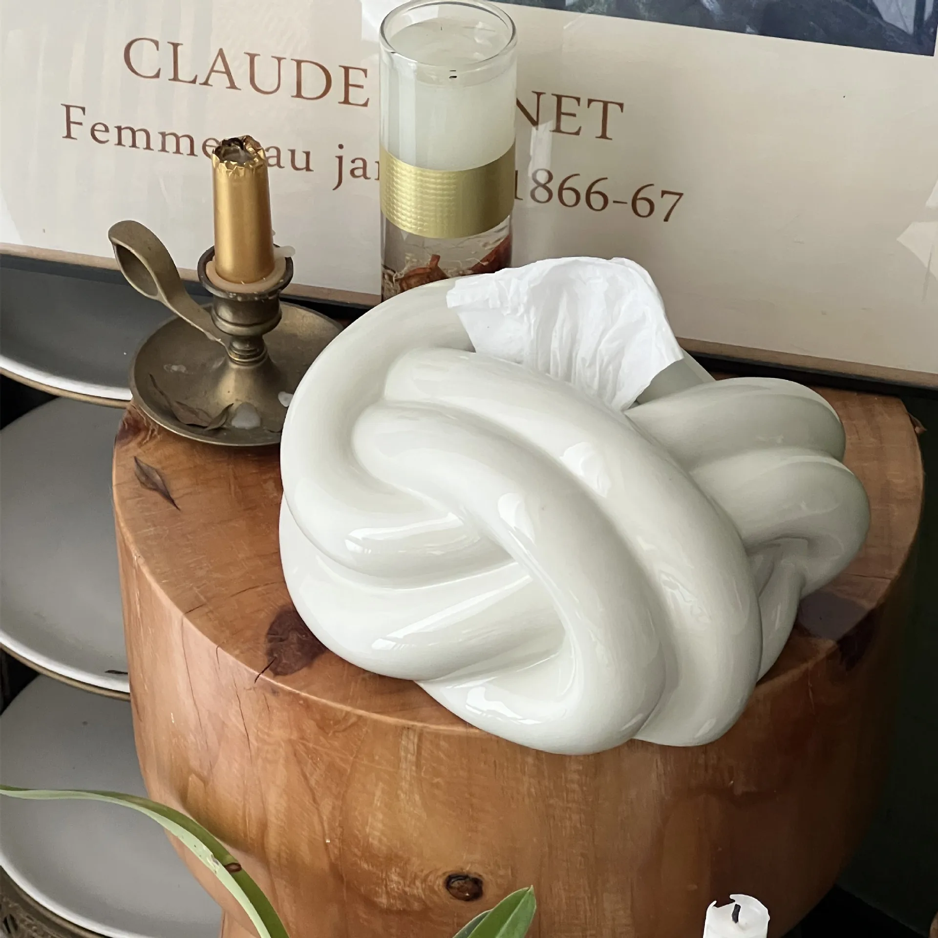 Household Tissue Box Ceramic Fun Knot European Modern Abstract Coffee Table Desktop Cream Color Nordic Decorative Tissue Case 2