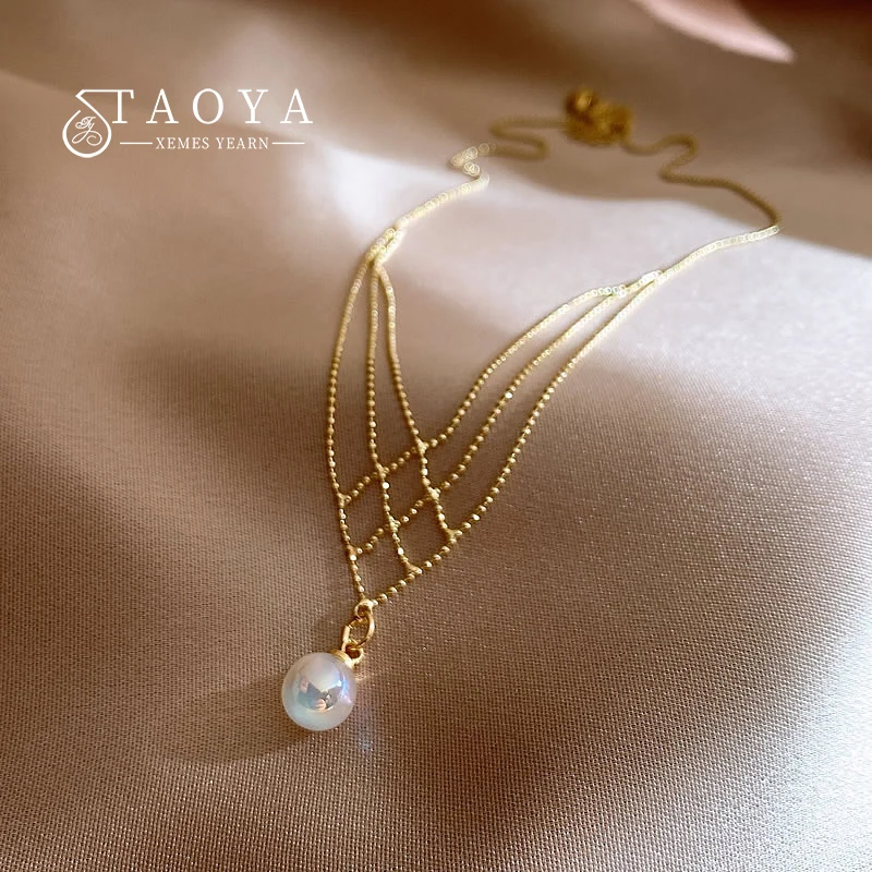 Metal Woven Mesh Hanging Magic Pearl Necklace Party Fashion Jewelry