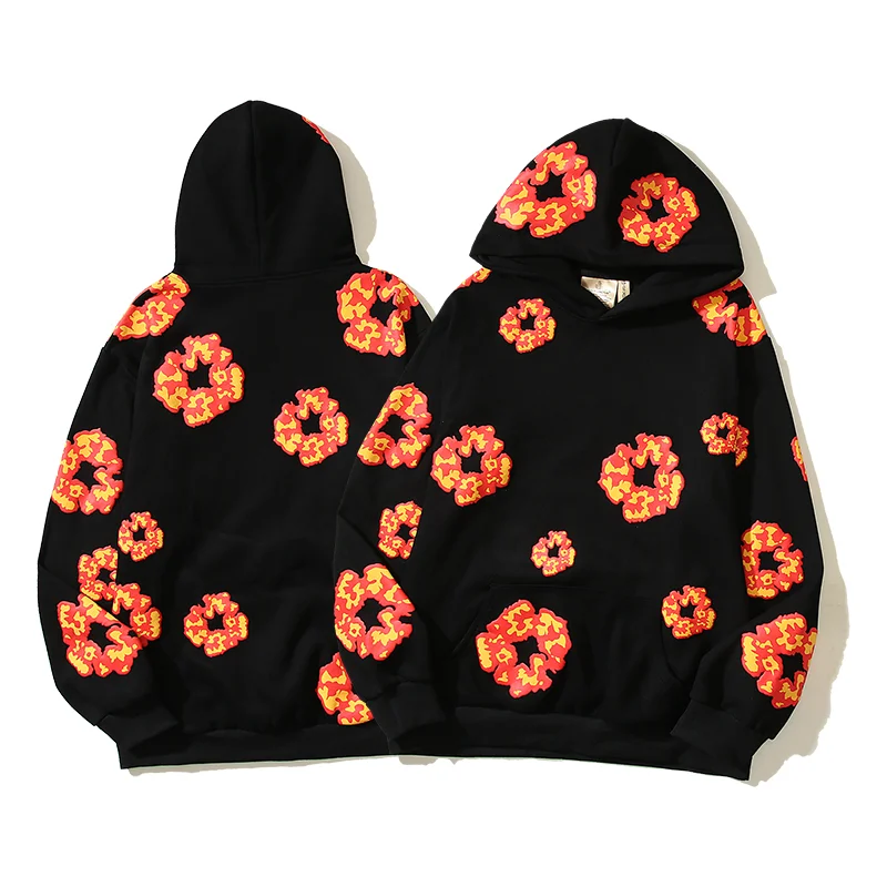 Fall and Winter New American High Street Foam Flame Flower Men and Women High Quality Hoodie Streetwear Harajuku Y2k Clothes