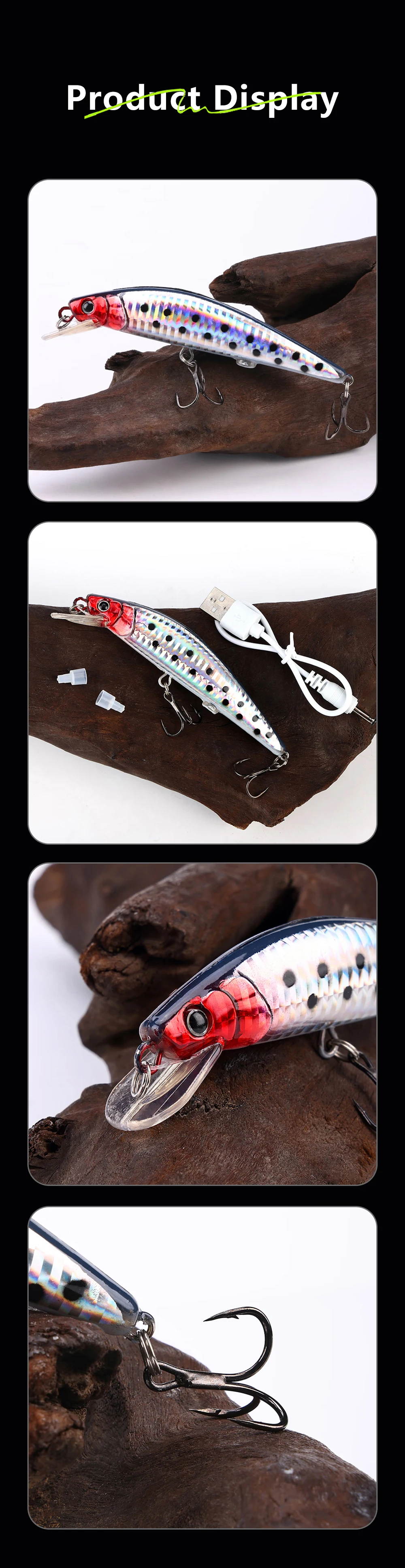 Señuelos de Pesca Simulados, Eléctricos, Realistas, con Vibración, Recargables por USB, con Luz LED Intermitente, Cebo L