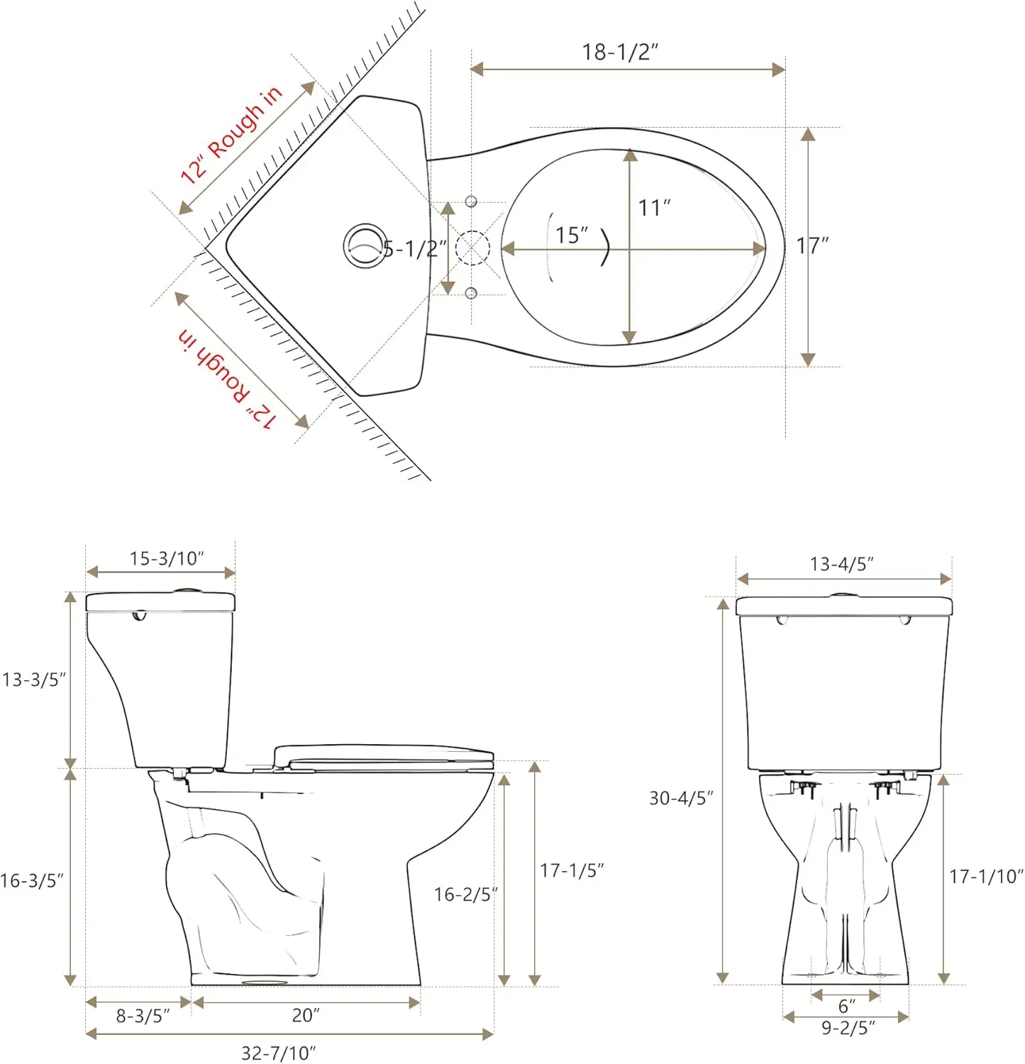 Elongated Corner Toilet, Compact 17.2" Tall Toilet with Comfort Height Toilet Bowl & Dual Flush Tank, Space-Saving Small Toilets 2