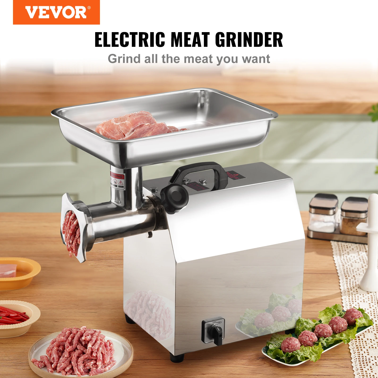 VEVOR Electric Meat Grinder Food Processors Sausage Maker Filler Mincer Stuffer Stainless Steel with 2 Blades for Home Kitchen 2