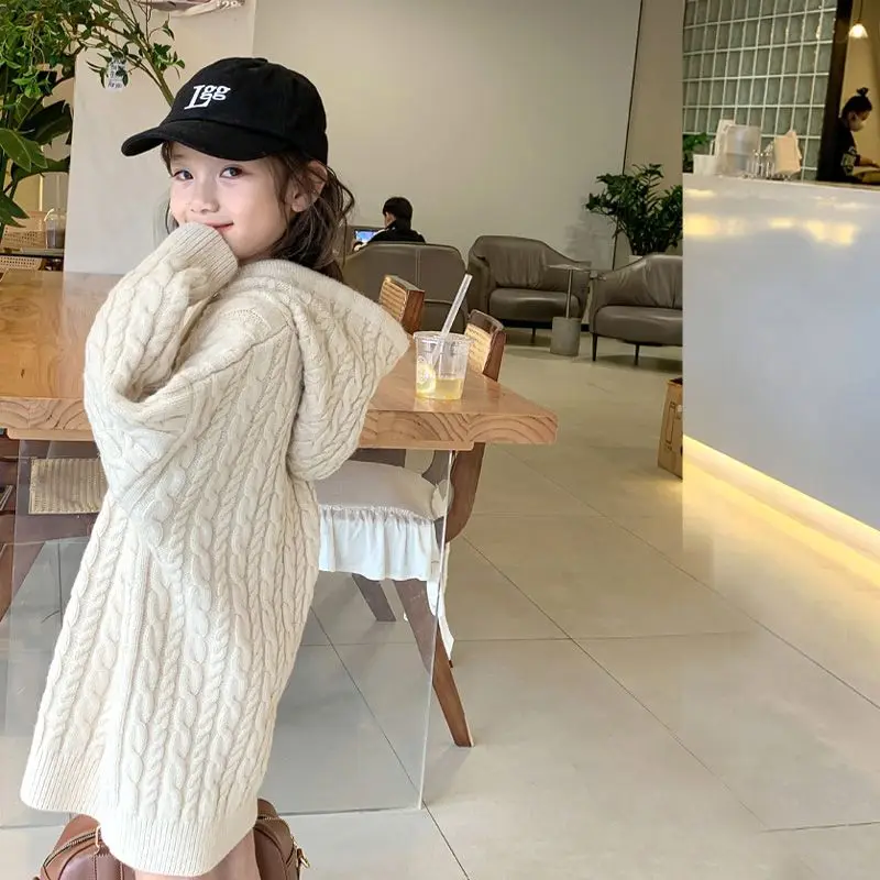 Robe décontractée à capuche en tricot long et élégant pour filles de 20 à 12 ans, 2025 AW