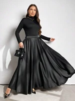 Plus-Size Women's Elegant Solid Color Flared Skirt, Elastic Waist at the Back, with Pockets, Suitable for All Seasons - Image 3