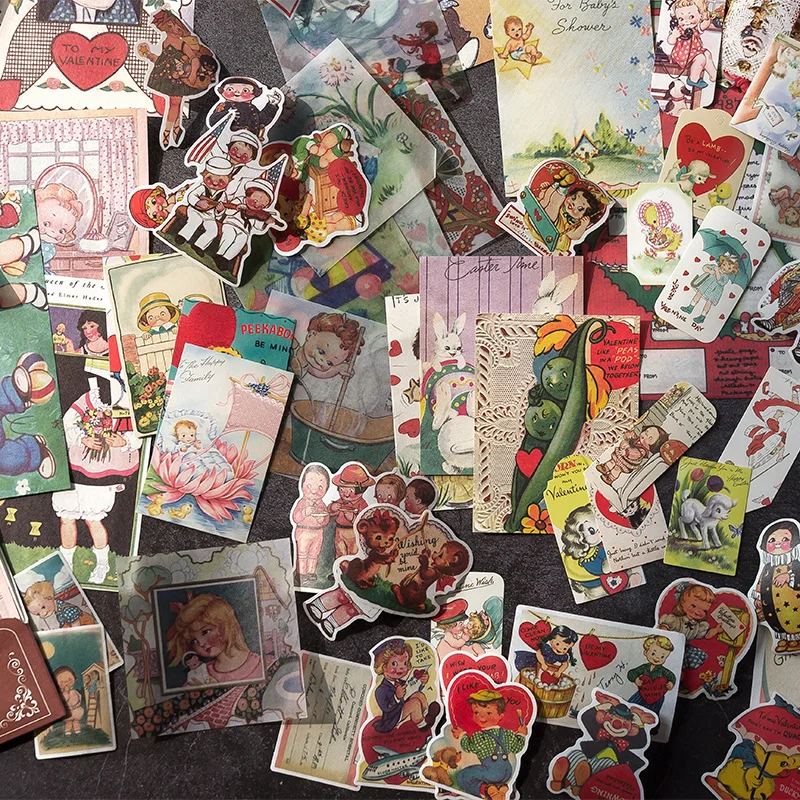 100Pcs/Set Vintage Stickers Paper Angle Label Flower Retro Tag Aesthetic Stickers Album Scrapbooking Vintage Girls Lady Craft