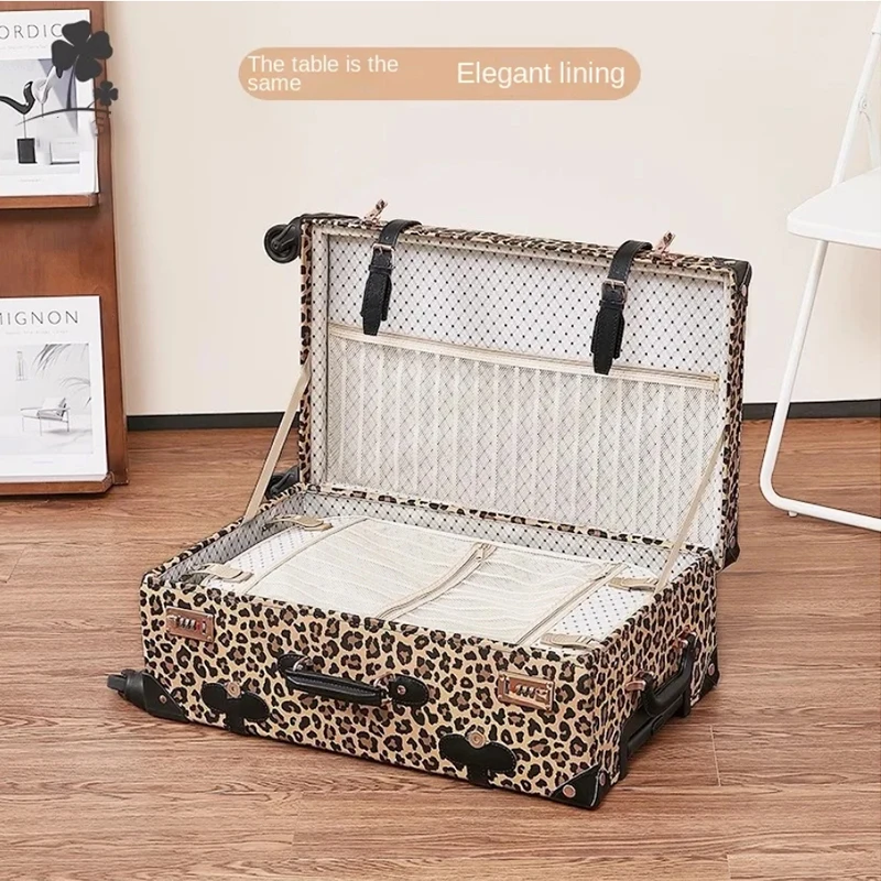 Trendy Retro Luggage Women's Roller Trunk Leopard Print Leather Suitcase 20