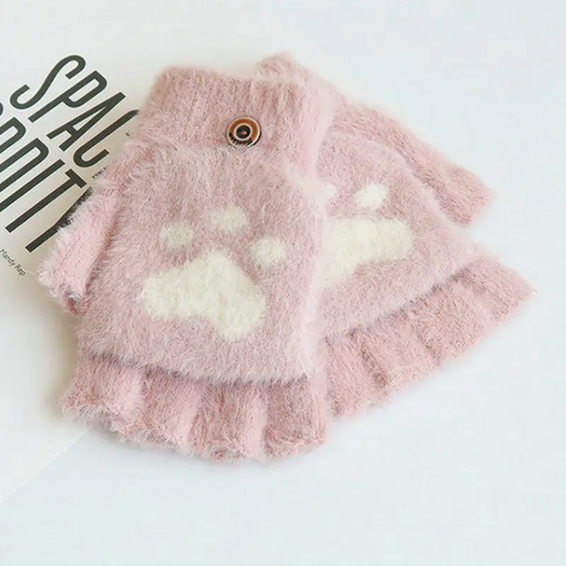 Moufles D'hiver Enfant Unisexe - Patte De Chat Ours En Peluche - Style Kawaii Gris