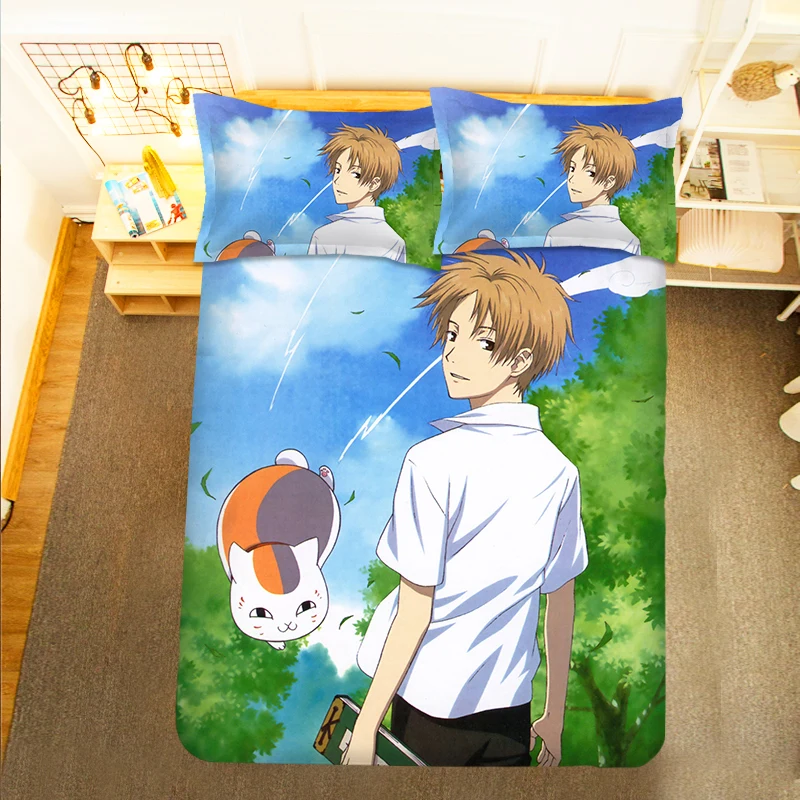 Natsume Yuujinchou Friends Ablumn 3PCS Duvet Cover Sets Cartoon Bedding Children Room Pillow Case 