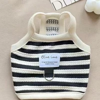 Vêtements d'été pour chiots, gilet rayé pour petits chiens, Bichon Frise, confortable, noir, col licou, vêtements pour animaux de compagnie avec anneau en D 5
