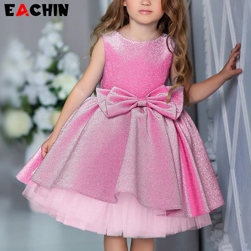 

Girls Princess Dress Summer Sleeveless Big Bow Children Tutu Dresses Baby Kids Shiny Birthday Party Clothing Girls Wedding Dress