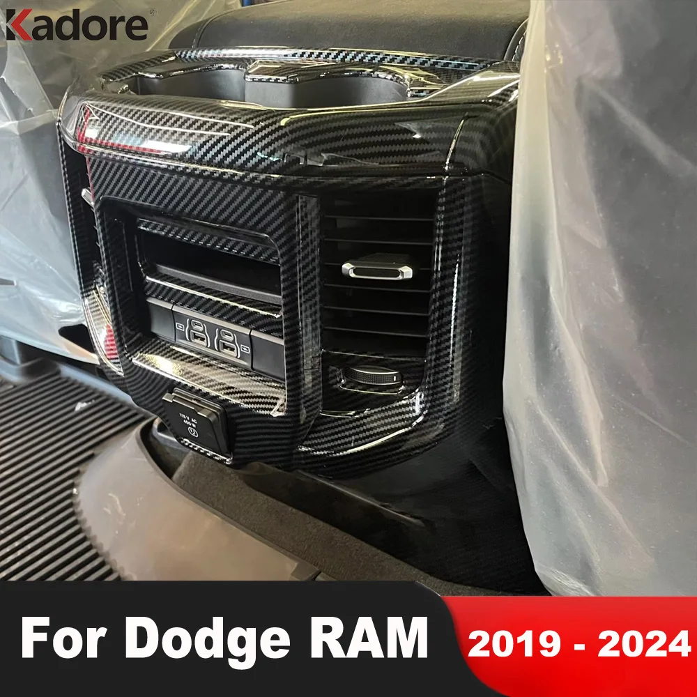 

For Dodge RAM 2019-2022 2023 2024 Carbon Fiber Car Armrest Box Rear Air Condition Vent Outlet Cover Trim Interior Accessories