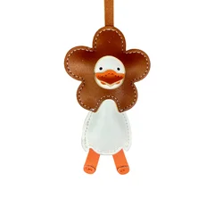 Handcrafted Leather Duck and Flower Charms - Elegant Animal Bag Accessories (Flower Hat 3)
