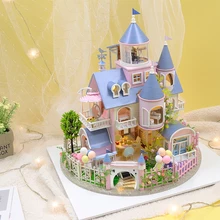 

SONGYI DIY Wood House Barbie House Doll House 3D Castle Big Villa Kit Wooden DollHouse for Children's Friends Birthday Gift