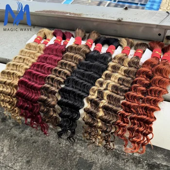16-24inch Human Hair Bulk for Braiding Remy Hair Deep Wave Boho Braids Hair Bulk Extension Bobbi Hair for Women Wholesale 1