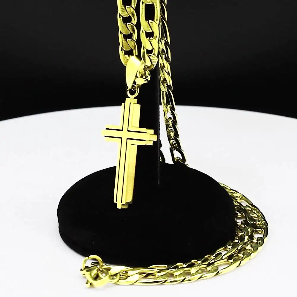 2 Collana Croce Uomo e Donna in Oro/Argento Acciaio Inossidabile