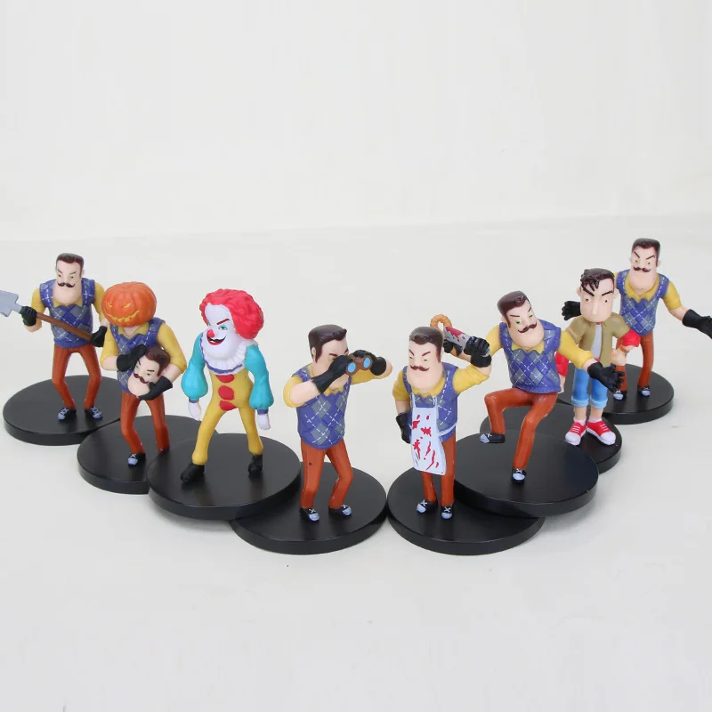 

8pcs/set Hello My Neighbor Figure Toys Apron Cleaver PVC Action Figure Figurine Set 8-10cm