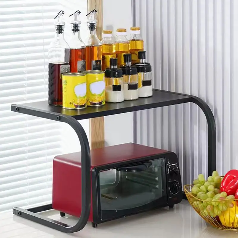 

2-Layer Microwave Oven Shelf Rustproof Microwave Holders Rack Metal Multifunctional Stoarge Holder Stand For Kitchen Countertop