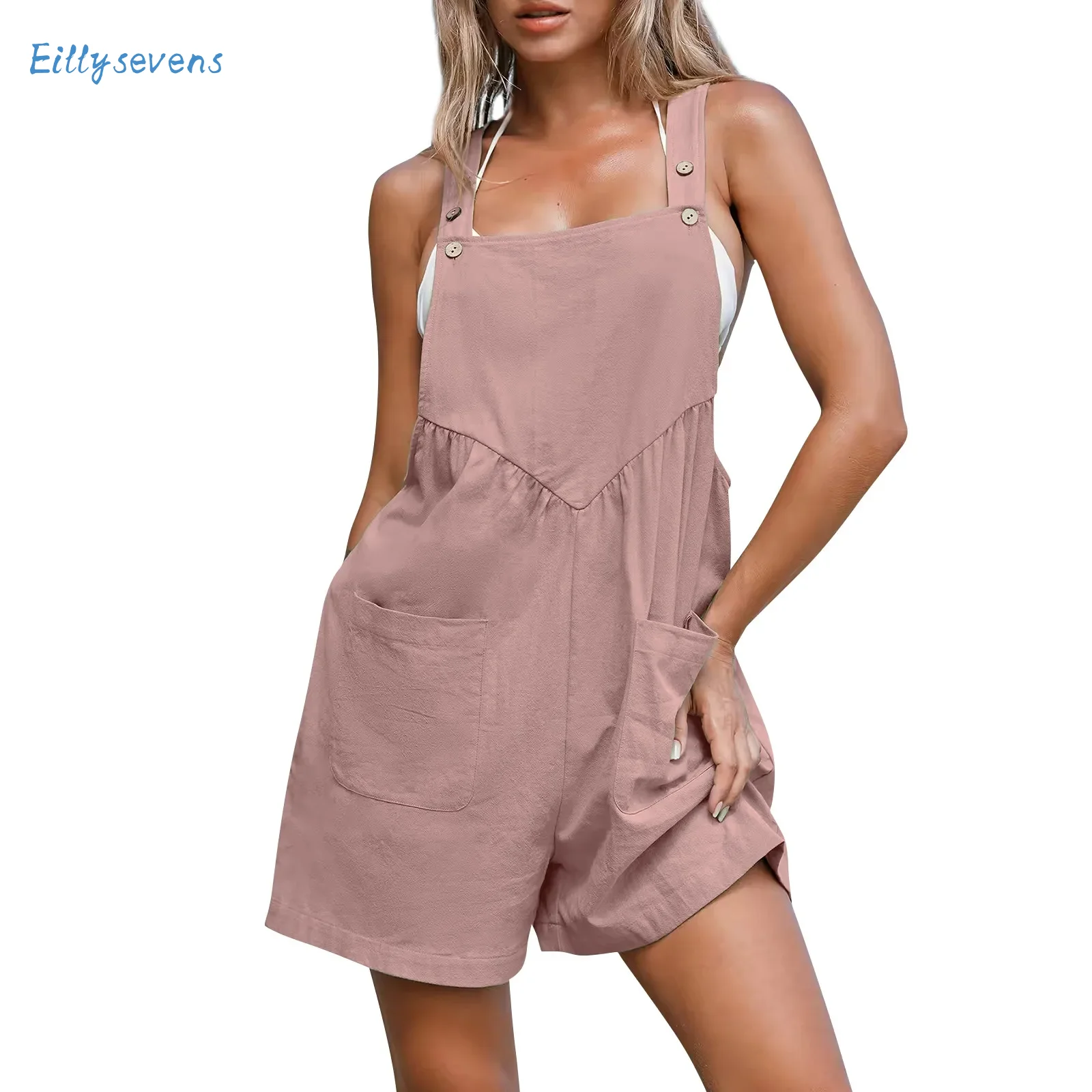 Pantaloncini Da Donna Tute Moda Casual Allentate Solide Tute Senza Maniche Estate Nuove Tute Con Bottoni Stile Cargo Con Tasche