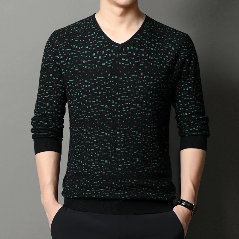 

Simple V-neck Warm Color Contrast Sweater Mens Autumn/Winter Knitwear Business Leisure Slim Fit Brand Knit Sweater Pullovers