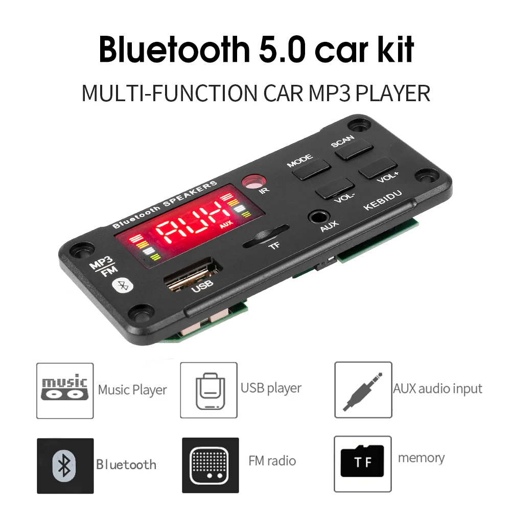 12V  5.0 Mp3 ڵ ,   ÷ ũ FM     ű 3.5mm USB AUX TF