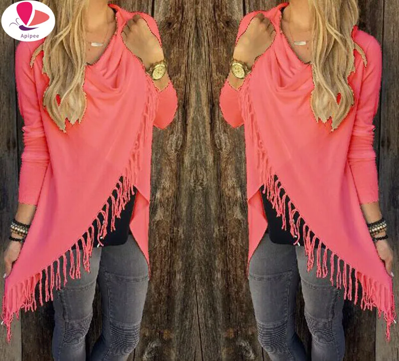 

2023 Spring Winter Women Tassel Irregular Cardigan Knitted Sweater Poncho Shawl Coat Jacket Outwear Coat Female Long Sleeve