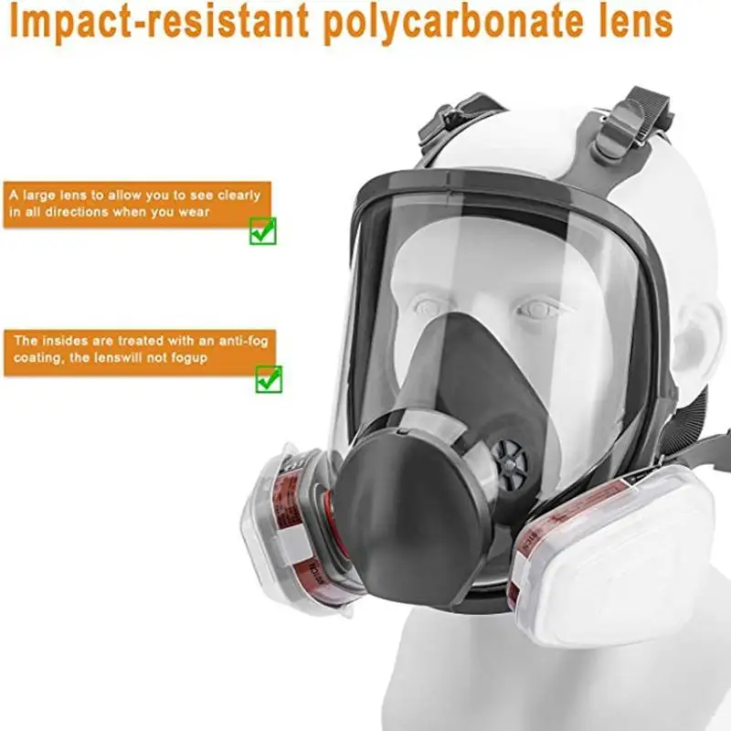 Chemical Gas Mask 6800 Dust Respirator Anti-Fog Full Face Mask Filter For Industrial Acid Gas, Welding Spray Paint Insecticide