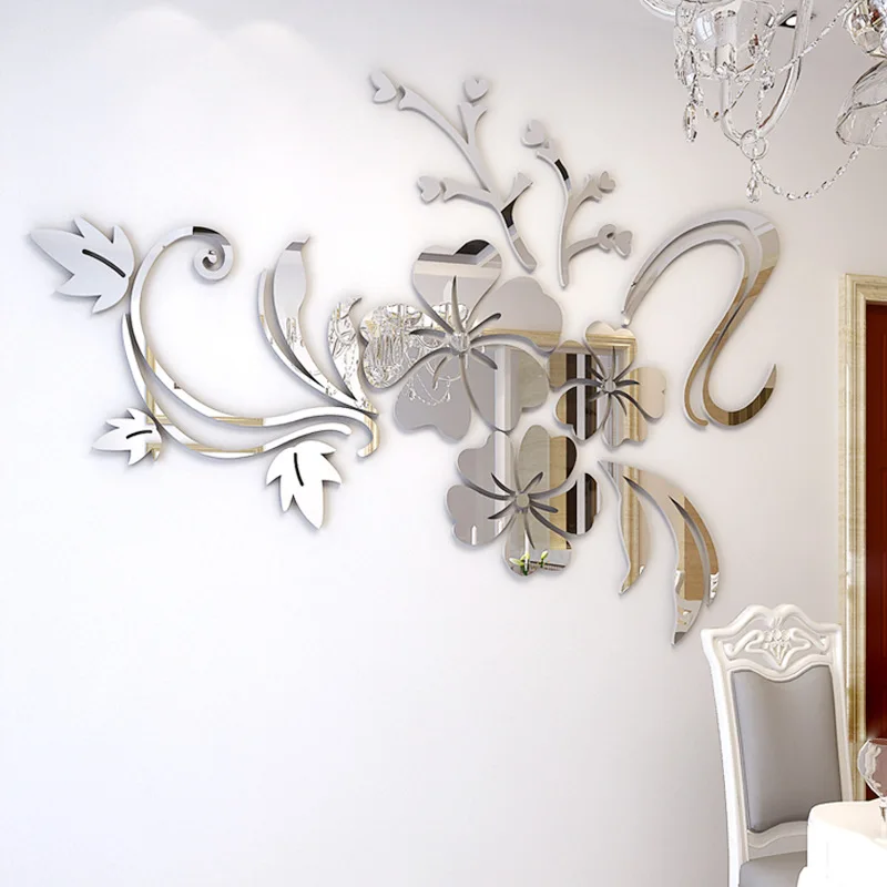 Hibiscus flower mirror wall sticker 3D acrylic self-adhesive Living room dining room bedroom TV wall decoration wall sticker mirror wall sticker acrylic wall sticker