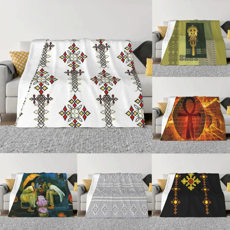 

Ethiopian Cross Art Blanket Flannel Decoration Meme Portable Home Bedspread