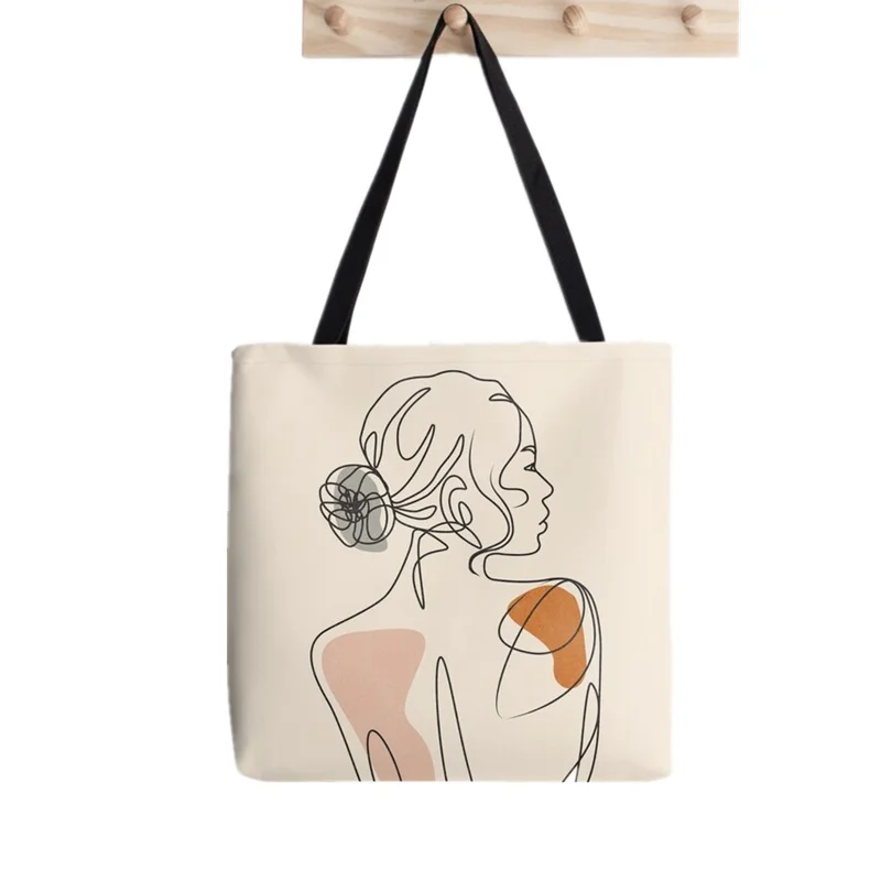Women Shopper bag Line Face Flowers and Woman Bag Harajuku Shopping Canvas Shopper Bag girl handbag Tote Shoulder Lady Bag