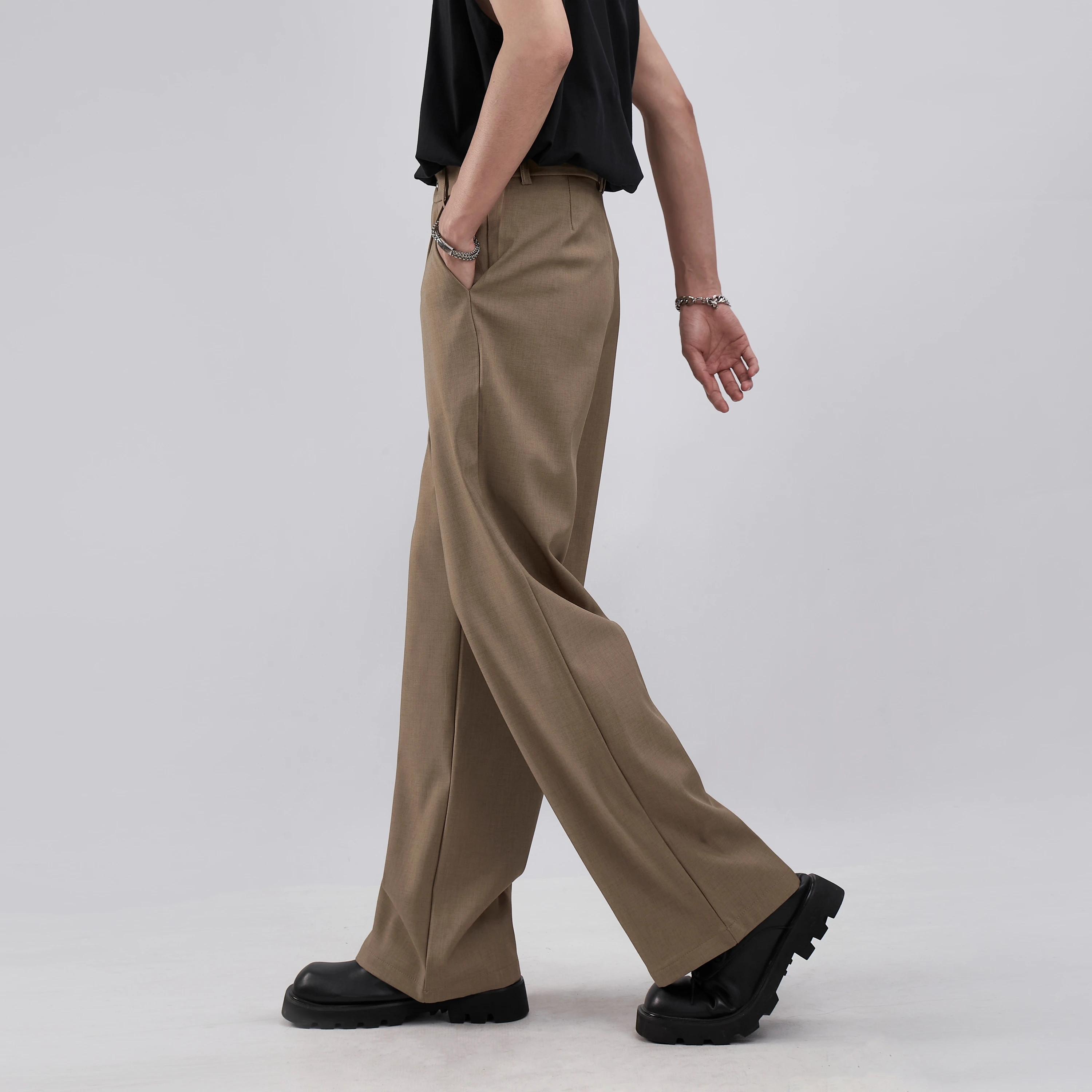 2024 New Design Zipper Wide-leg Trousers Casual Loose Trend Drap Suit Pants Men