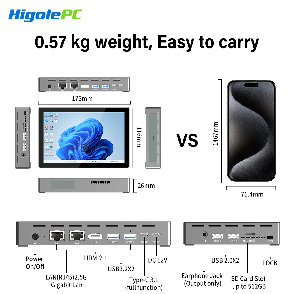 Higole F9B Pro 7'' Intel N95 Mini PC with Screen Windows 11