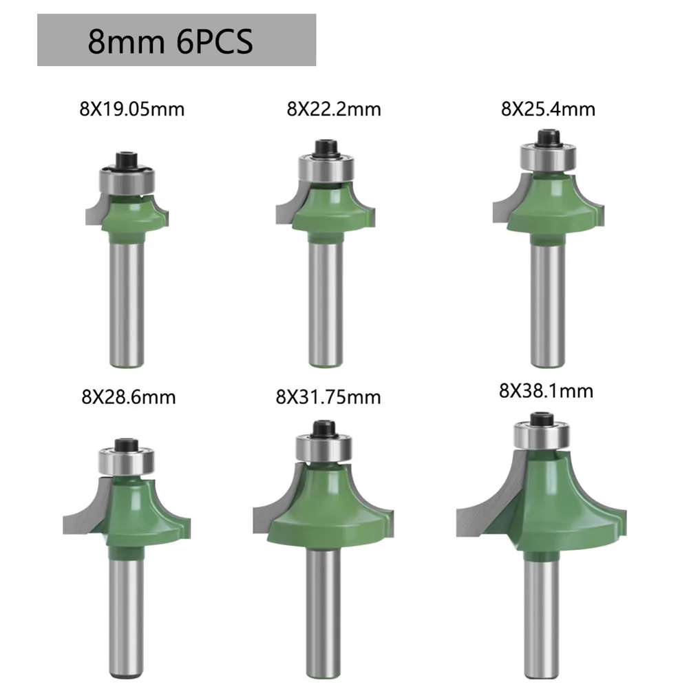 

6 шт. 8 мм хвостовик угловая круглая сверкающая фреза с подшипником фреза вольфрамовый карбид фреза для деревообработки инструмент