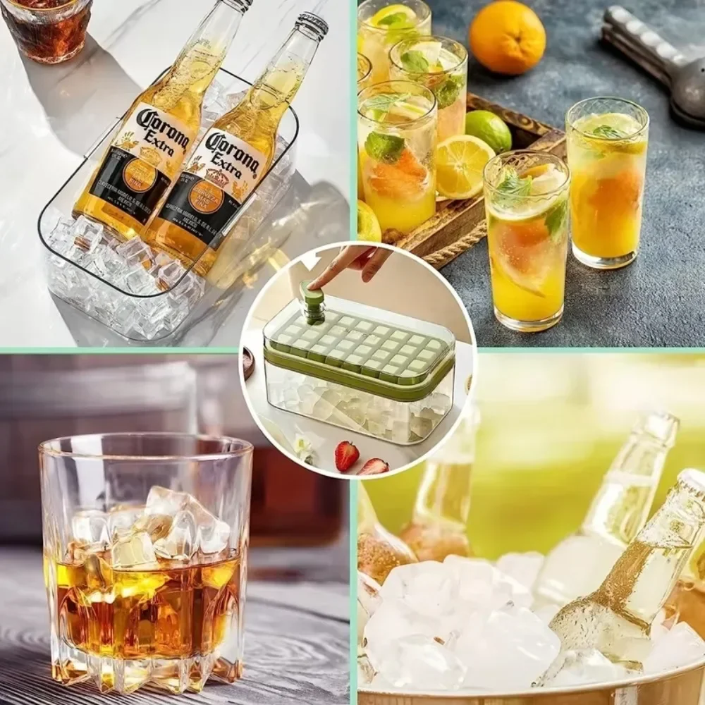 Press Ice Cube Tray with Silicone Lid Food-Grade Ice Mold, Reusable Ball Maker for Cocktail & Home Bar, Large Capacity