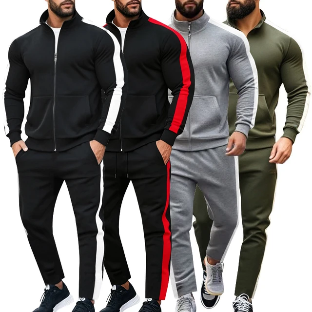 Survêtements Patchwork Colorblock pour hommes, ensemble 2 pièces, vêtements de sport, manteau à fermeture éclair avec poche Kanga, pantalons de survêtement, pantalons de jogging 1