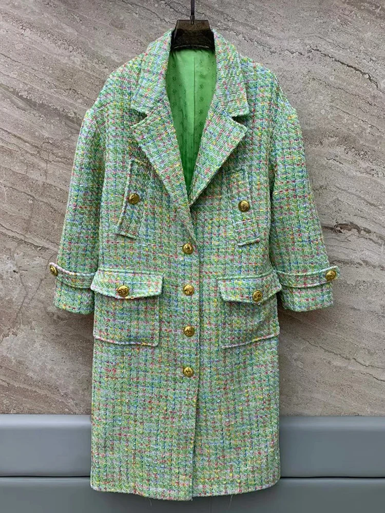 

Designer's retro color woven mid-length wool tweed Coat for women's new fall/winter fashion all-in-one woolen coat