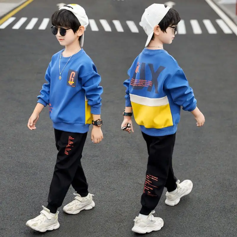 Kids Clothing Set Kids Sports Suit Boys Clothing Set Children Sports Suit Kids Sweatshirt Set Boys Tracksuits Suit Boys Tracksuits autumn winter Boys Tracksuit velvet patchwork letters rainbow sweatshirt + Leggings Pants Suit Clothes children Set 12 14 Y