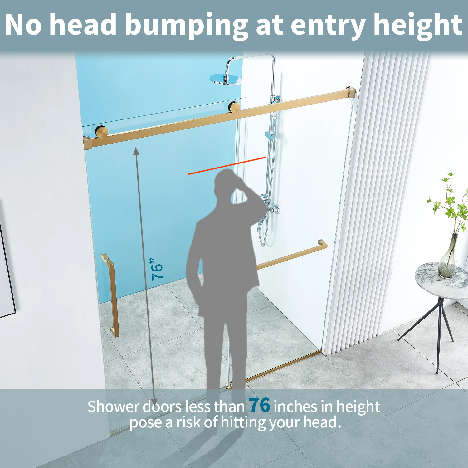 SCGG X01 56-60''W*76H''Semi Frameless Sliding Shower Door in Gold and Clear Glass Professional hotel installation recommended