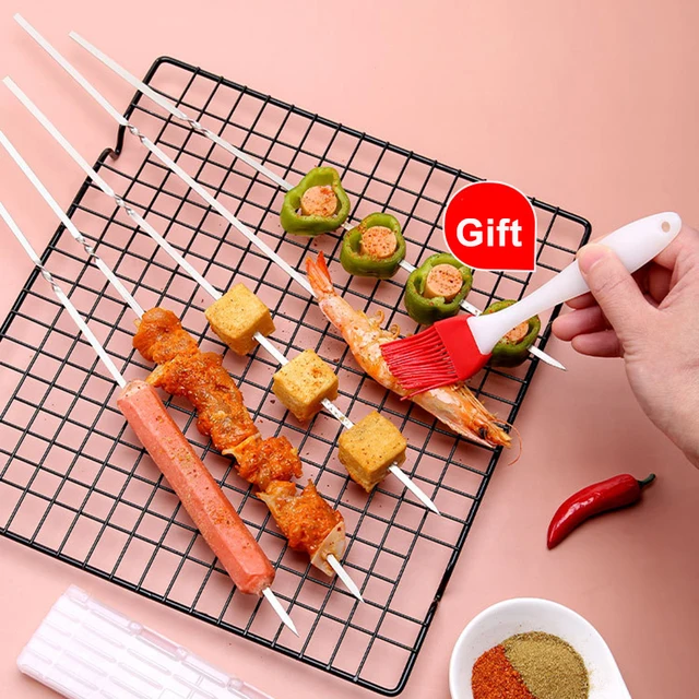 Barbecue Nyárs Tárolócsővel Rozsdamentes Acél Bbq Tűskála Újrafelhasználható Lapos Grillpálcák Kültéri Kemping Piknik Kiegészítők - Image 5