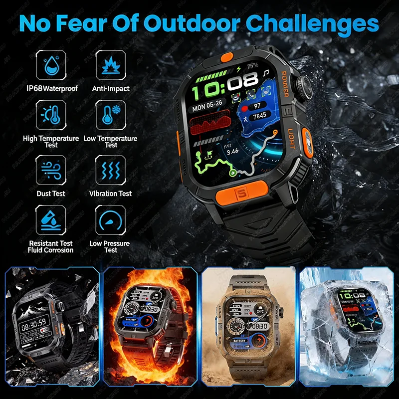 Neue professionelle GPS-Outdoor-Smartwatch für Herren mit Taschenlampe, Kompass, wasserdichtem Militär-Sport-Tracker und Bluetooth-Anruffunktion_voghion.com