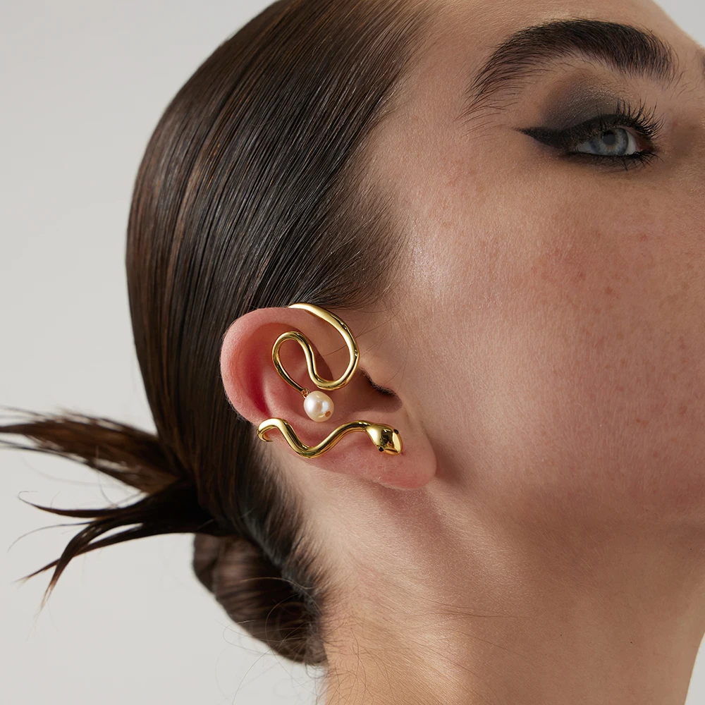 ENFASHION Snake Natural Pearl Ear Cuff Gold Color Earrings For Women Fashion Jewelry Animals Pendientes Friends Gifts E221379
