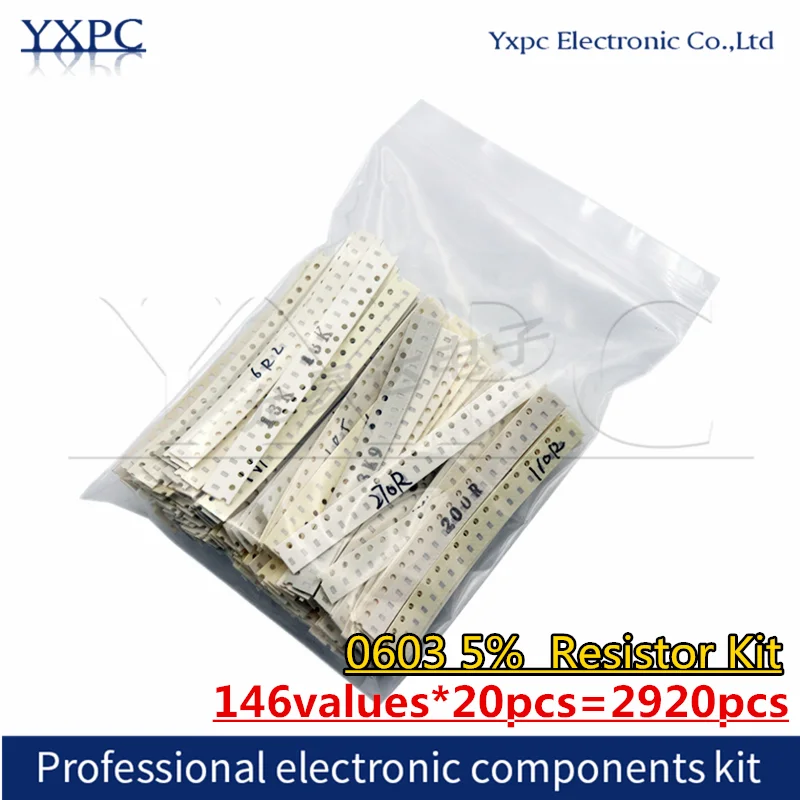 146values*20pcs=2920pcs 0603 5% Resistor Kit 0R~1M ohm Samples Sets 10R 100R 1R 1K 10K 100K 470K