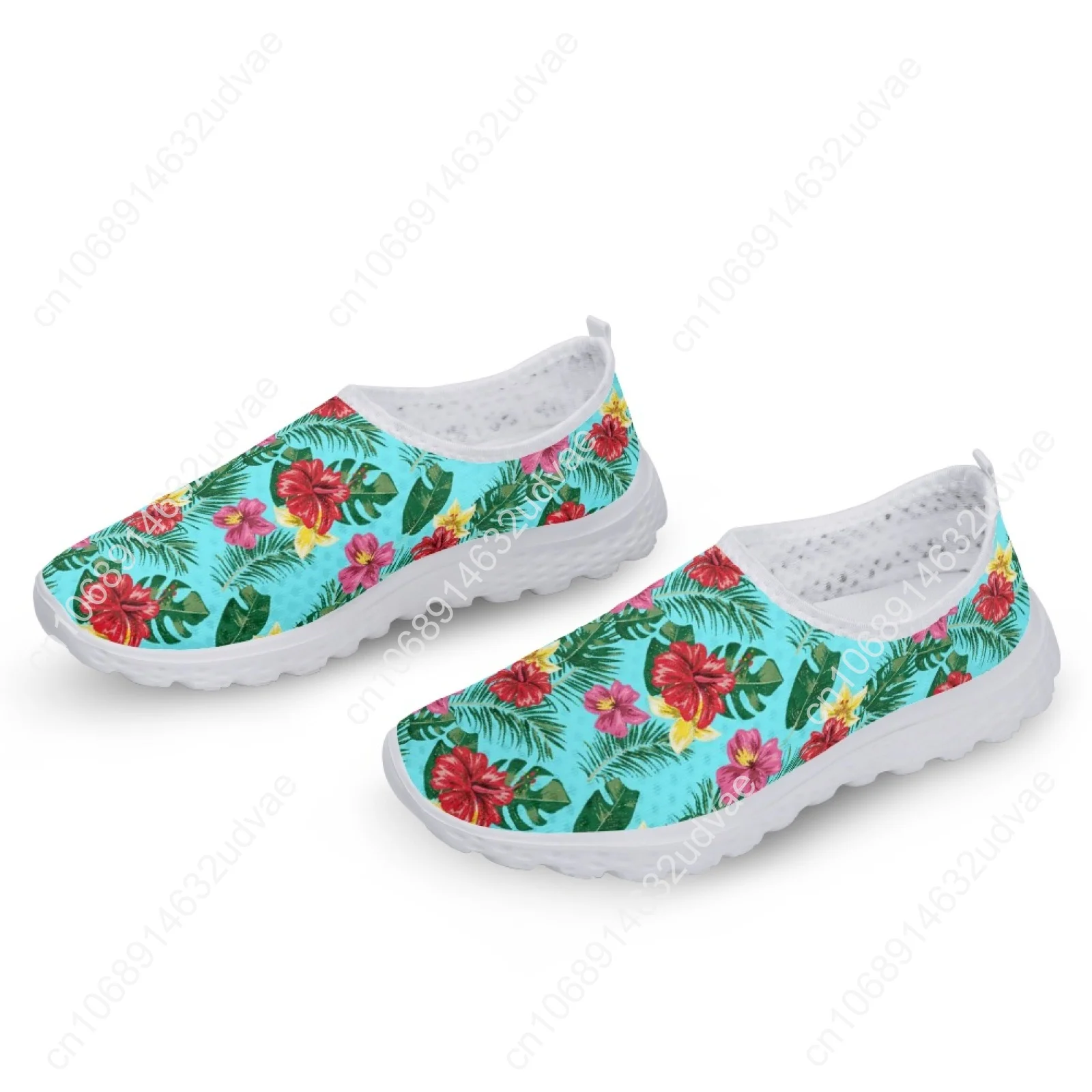 Pretty Tropical Flower Printing Women Flat Shoes Summer Breathable Slip-on Mesh Sneakers Lightweight Loafers Zapatos